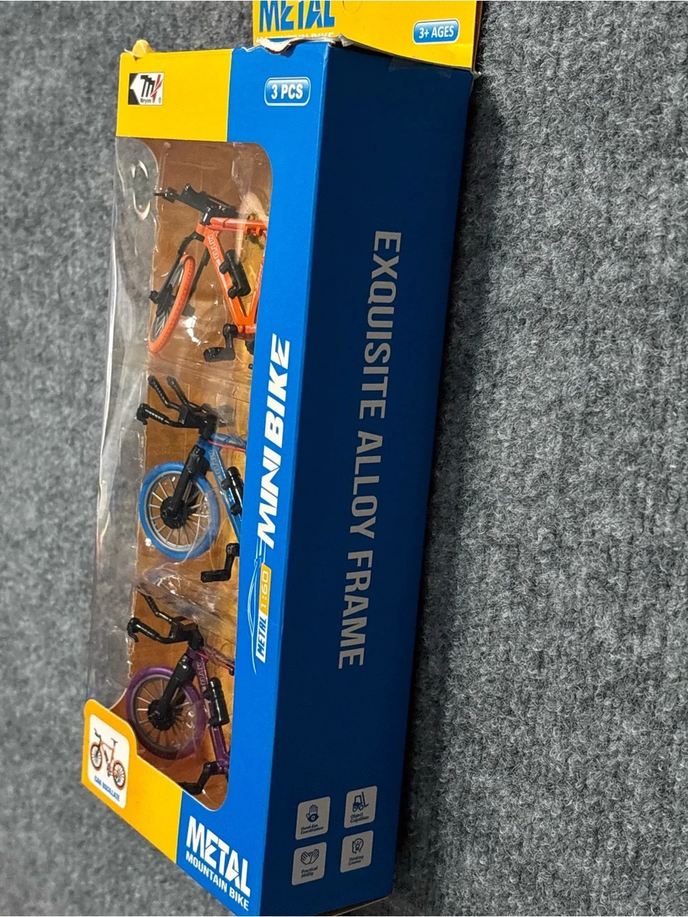 Diecast 1:60 Metal Mini Mountain Bike Toy Set 3 Pcs Orange Blue Purple Bicycle
